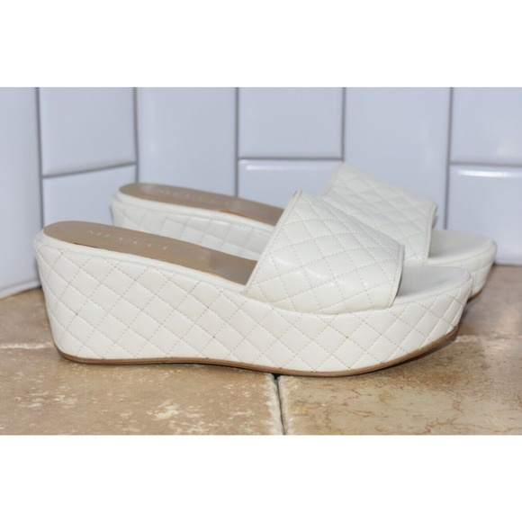 Sesto Meucci White Quilted Leather Platform Wedge Sandal Slide Heels 9M - Picture 1 of 9